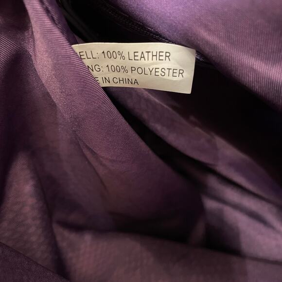 Joy Mangano Leather Tote | Purple Zip Top Bag, Gold Logo, Clean Interior NWOT - Picture 8 of 9